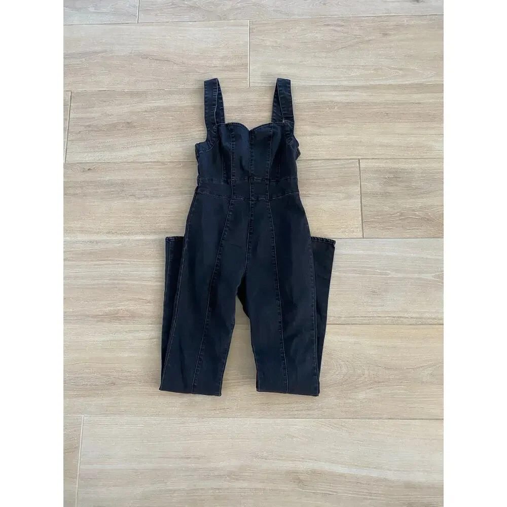 Free People Light My Fire Denim Jumpsuit Size S
